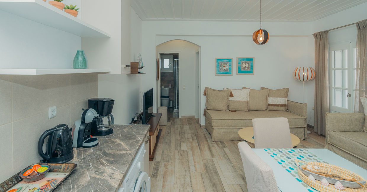 Το εσωτερικό του διαμερίσματος Φοίβος στο Φάρο Σίφνου